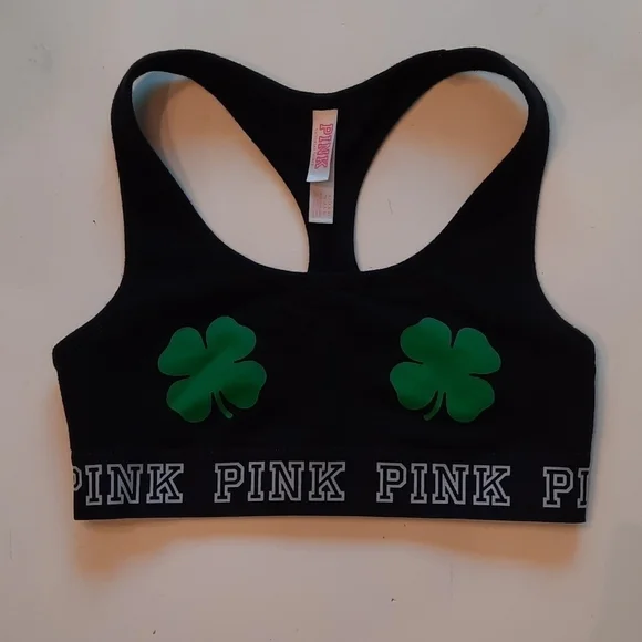 Victoria's Secret Pink St Patricks Day shamrock sports bra extra small - Picture 2 of 9